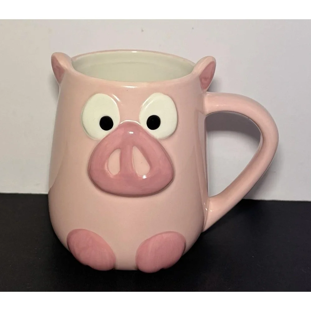 Pink Ceramic Pig Novelty Coffee Cup Mug Raised Detail 14 Oz TAG Hand Painted - Picture 2 of 8